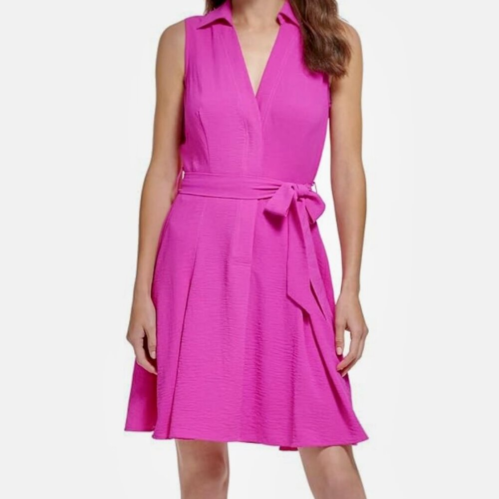 DKNY Women's Sleeveless Belted Dress Size 6 Raspberry